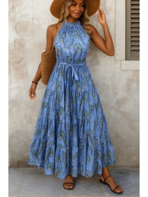 Kadın Omuzlardan Açık Boyundan Geçmeli Desenli Süprem Bluz