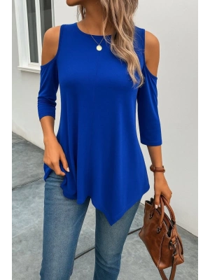 Kadın Omuzlardan Açık Sıfır Yaka Asimetrik Kesim Detay Viskon Bluz