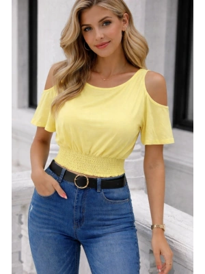 Kadın Omuzu Açık Beli astikli Kısa Kol Bluz