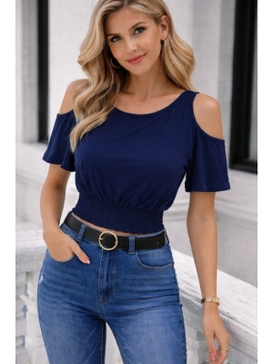 Kadın Omuzu Açık Beli astikli Kısa Kol Bluz