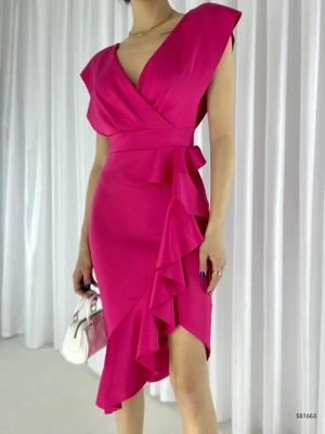 Kadın Önü Fırfırlı Midi Boy Elbise