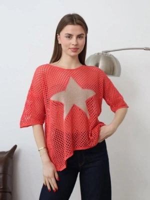 Kadın önü Yıldız Desenli File Triko Bluz