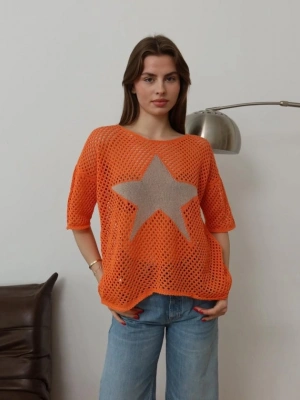 Kadın önü Yıldız Desenli File Triko Bluz