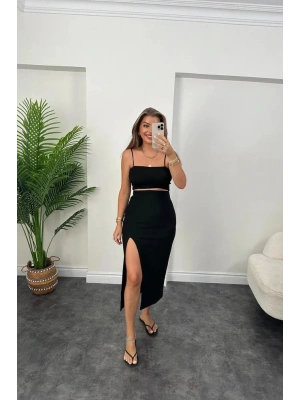 Kadın Ottoman Kumaş Likralı idi Boy Kalem Etek iyah