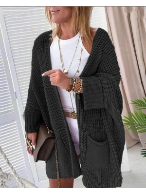 Kadın Oversize Kalıp Cep Detay Salaş Triko Hırka