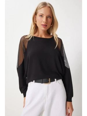 Kadın Pamuklu Kumaş Kolları Fileli Bluz