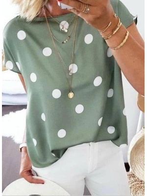 Kadın Puantiyeli Moss Krep Bluz