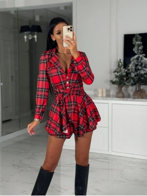 Kadın Scuba Kumaş Ekose Baskı şort Elbise