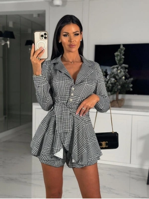 Kadın Scuba Kumaş Ekose Baskı şort Elbise