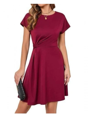 Kadın Sendy Kumaş Büzgü Detaylı Kısa Kollu Elbise