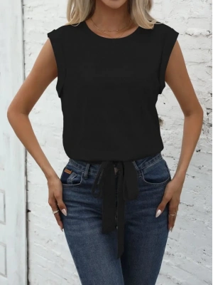 Kadın Sıfır Kol Etek Ucu Bağlama Detay Ithal Krep Bluz