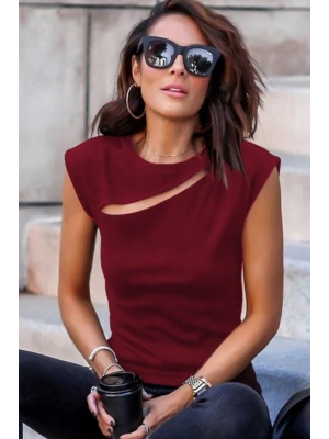 Kadın Sıfır Kol Pencere Detay Viskon Tshirt