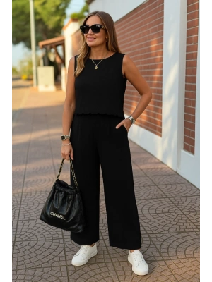 Kadın Sıfır Kollu Bisiklet Yaka Arkadan Bağlamalı Aer8bin Bluz Ve Pantolon Ikili Takım