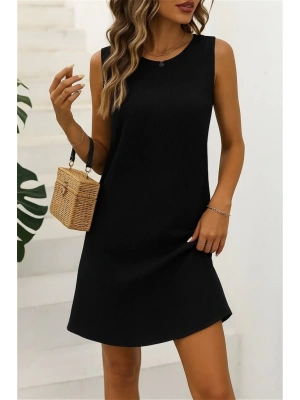 Kadın Sıfır Kollu Bisiklet Yaka Bürümcük Elbise