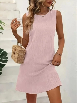 Kadın Sıfır Kollu Bisiklet Yaka Bürümcük Elbise