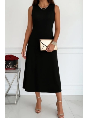 Kadın Sıfır Kollu Bisiklet Yaka Midi Viskon Iki Iplik Elbise