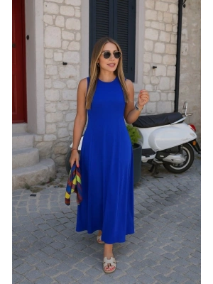 Kadın Sıfır Kollu Bisiklet Yaka Viskon Elbise