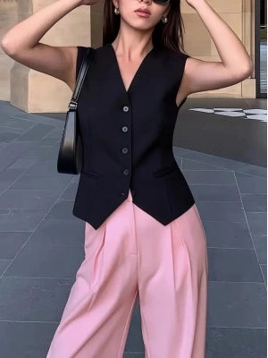 Kadın Sıfır Kollu önden Düğmeli Atlas Yelek