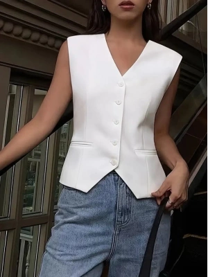 Kadın Sıfır Kollu önden Düğmeli Atlas Yelek