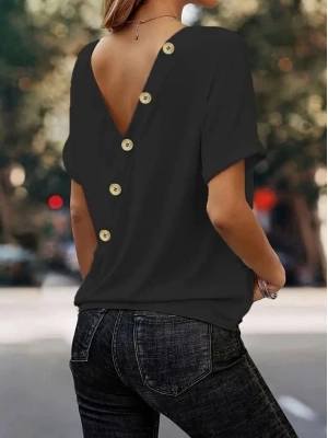 Kadın Sırt Ve Düğme Detaylı Sandy Kumaş Bluz