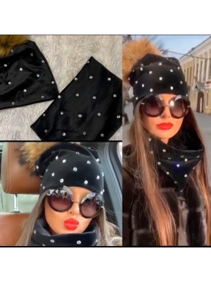 Kadın Taş Detay Boyunluk Ve Bere Takım