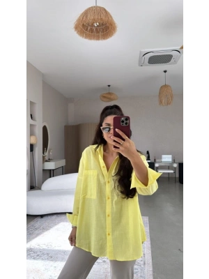 Kadın Tek Cepli Over Size Ketem Gömlek