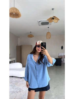 Kadın Tek Cepli Over Size Ketem Gömlek