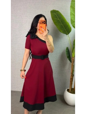 Kadın Tek Omuz Fiyonk Detaylı idi Boy Elbise