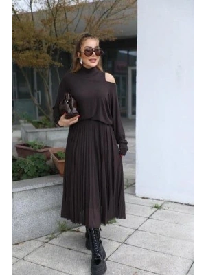 Kadın Triko Plise Ve Tül Detay Iki Parça Elbise