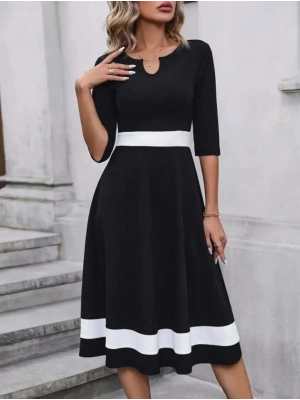 Kadın Truvakar Kol V Yakalı Janjan Krep Midi Elbise