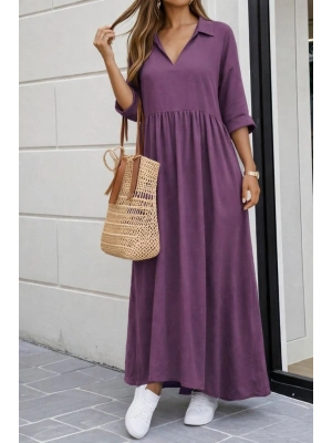 Kadın Truvakar Kollu V Yakalı Yırtmaçlı Uzun Aerobin Elbise