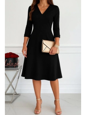 Kadın Truvakarkol V Yakalı Midi Ithal Krep Elbise