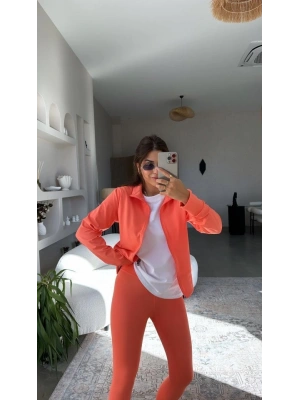 Kadın Uzun Kol Fermuar Detay Ceket Ve Yüksek Bel Toparlayıcı Tayt Ikili Takım