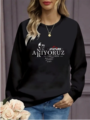 Kadın Uzun Kollu 10 Kasım Atatürkü Anma Gününe Özel Viskon İki İplik Kumaş Sweat