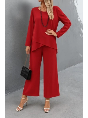 Kadın Uzun Kollu Asimetrik Detaylı Salaş Sandy Bluz Ve Pantolon Ikili Takım