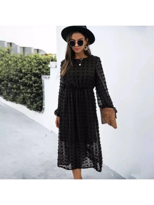 Kadın Uzun Kollu Astar Detay Fırsat ürün Ponpon şifon Elbise