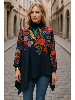 Kadın Uzun Kollu Balıkçı Yaka Asimetrik Kesim Dalgıç Kumaş Bluz