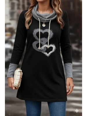 Kadın Uzun Kollu Balıkçı Yaka Bağcıklı Iki Iplik Elbise