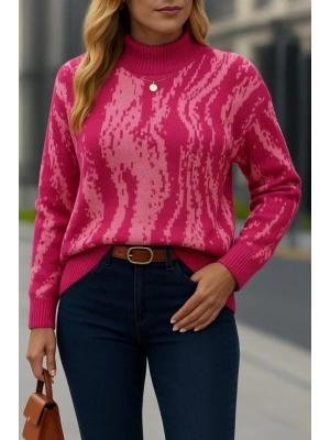 Kadın Uzun Kollu Balıkçı Yaka çok Renkli Triko Bluz