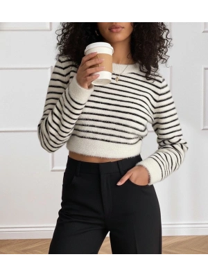 Kadın Uzun Kollu Balıkçı Yaka Crop Triko Bluz