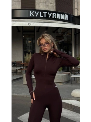 Kadın Uzun Kollu Balıkçı Yaka Fermuar Detay Ispanyol Paça Tulum