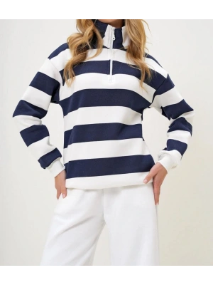 Kadın Uzun Kollu Balıkçı Yaka Fermuar Detay şeritli üç Iplik Kumaş weat