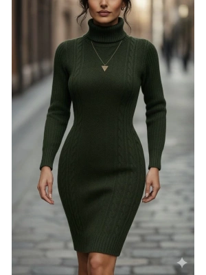 Kadın Uzun Kollu Balıkçı Yaka Kısa Triko Elbise