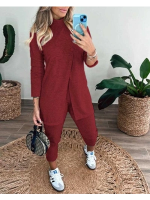 Kadın Uzun Kollu Balıkçı Yaka önden Düğmeli Bluz Ve Pantolon Yumoş Ikili Takım