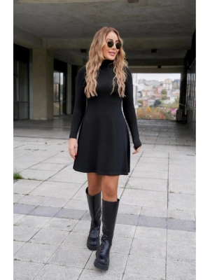 Kadın Uzun Kollu Balıkçı Yaka Salaş Kusa Akrilik Elbise