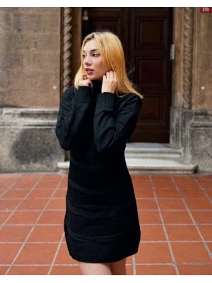 Kadın Uzun Kollu Balıkçı Yaka Triko Mini Boy Elbise