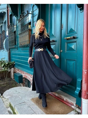 Kadın Uzun Kollu Balıkçı Yaka Uzun Akrilik Elbise