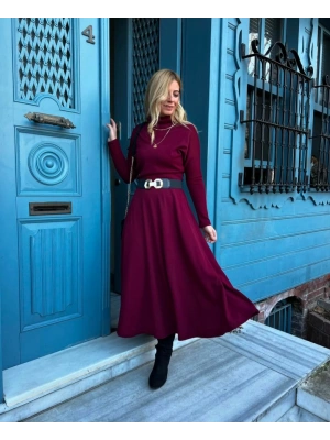 Kadın Uzun Kollu Balıkçı Yaka Uzun Akrilik Elbise