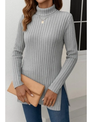 Kadın Uzun Kollu Balıkçı Yaka Yandan Yırtmaçlı şardonlu Kaşkorse Bluz