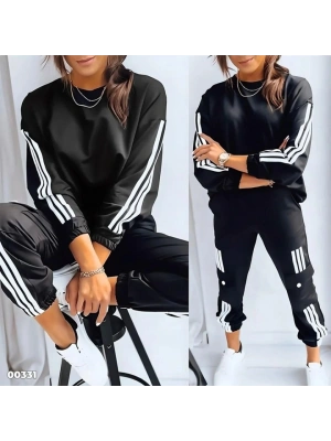 Kadın Uzun Kollu Beyaz şerit Detay Kargo Cep Iki Iplik Ikili Takım